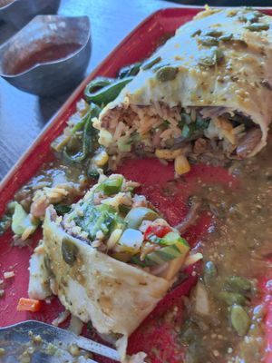 Vegetarian burrito cut in half at Condesa Restaurante Mexicano in Watertown