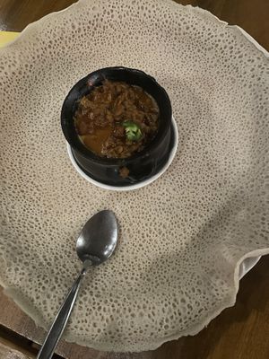 Lentil stew and Injera   at Ras Dashen in Footscray