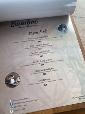 Vegan Menu at Bamboo Bar and Restaurant in Gianyar