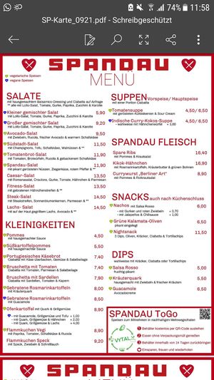 Speisekarte at Spandau Projekt in Hannover