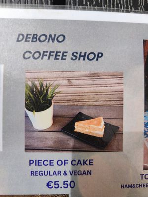 Menu at De Bono Coffee Shop in Valletta