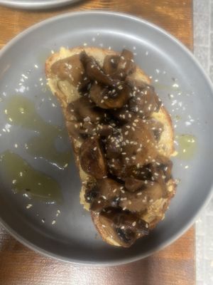 Hummus mushroom toast  at LUWAK in Gran Canaria