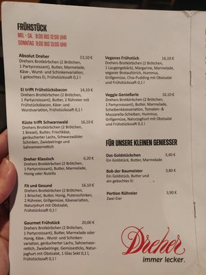Menu at Dreher 1959 in Offenburg