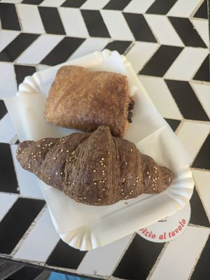 Chocolate croissant (top) and blueberry croissant (bottom) at Caffe Tripoli in Matera
