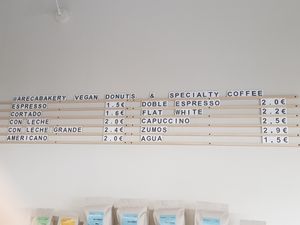 Drink menu at Areca Bakery in Barcelona