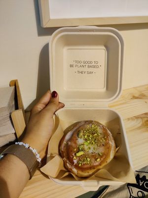 Pistachio doughnut at Areca Bakery in Barcelona
