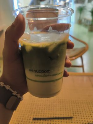 Iced matcha latte at Areca Bakery in Barcelona