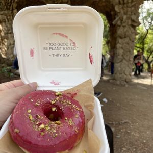 Raspberry with pistachios  at Areca Bakery in Barcelona
