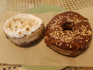 Nutella and toffee doughnuts at Areca Bakery in Barcelona
