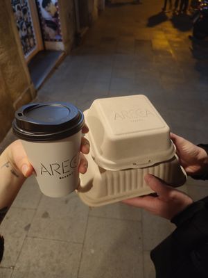 Take away boxes at Areca Bakery in Barcelona