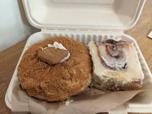 Biscoff Cream donut and Cinnamon Bun at Areca Bakery in Barcelona