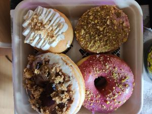 Doughnut assortment at Areca Bakery in Barcelona