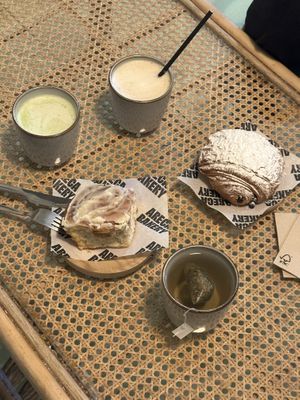 Matcha, chai and pastries  at Areca Bakery in Barcelona