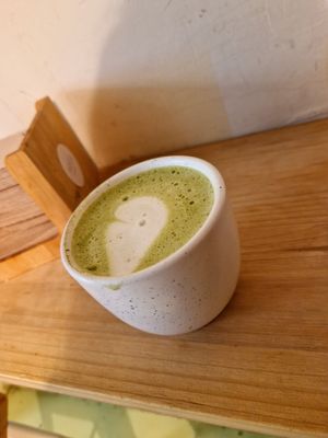 Matxa latte at Areca Bakery in Barcelona