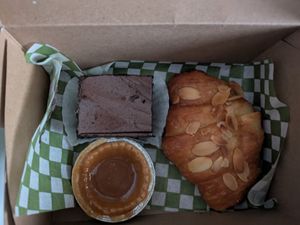 Brownie, butter tart, and almond croissant at Keepin it Vegan  in Ottawa