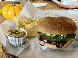 Portobello mushroom burger with vegan aioli  at Grilla Bites in Snohomish