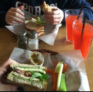 pesto tofu sandwich and he got the BBQ tofu sandwich  at Grilla Bites in Snohomish