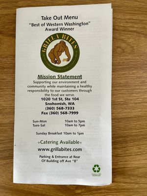 Menu   at Grilla Bites in Snohomish