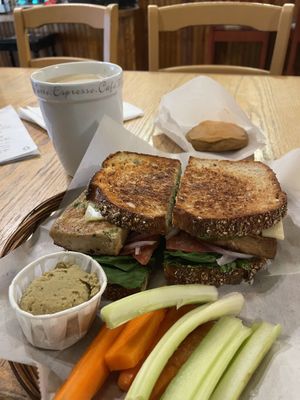 Pesto tofu sandwich sub soy moz and pumpkin spice cookie  at Grilla Bites in Snohomish