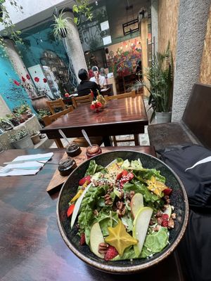 Salad with frutas  The choice of three custom “salsas” was an extra-special touch!  at Yegolé Termopolio in Oaxaca