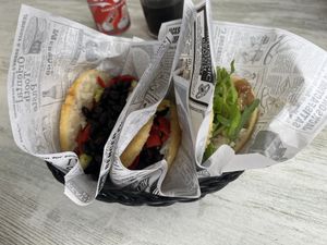 Arepa vegana (left) and campesina (right)  at Q'Arepas in Tenerife