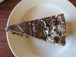 Vegan and gluten free chocolate cheesecake.  The most delicious vegan cake I've ever tasted!   at Hillside Shire Horse Sanctuary Cafe in West Runton