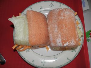 Gluten free rolls filled with vegan cheese and salad at Hillside Shire Horse Sanctuary Cafe in West Runton