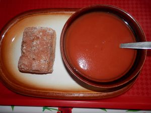 Tomato soup with a gluten free roll at Hillside Shire Horse Sanctuary Cafe in West Runton