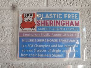 SPA Champion award displayed in cafe at Hillside Shire Horse Sanctuary Cafe in West Runton