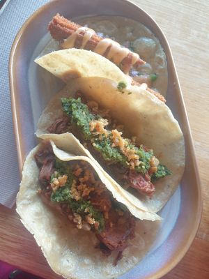 June '24 - jackfruit tacos and fried corn taco at Saint John Craft Beer Bar in Launceston