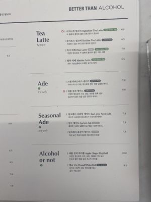 Menu at Better Than Alcohol in Seoul