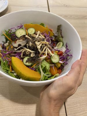 135 baht! Included Job’s tears, sweetcorn, kidney beans ….   at Salad Factory in Bangkok