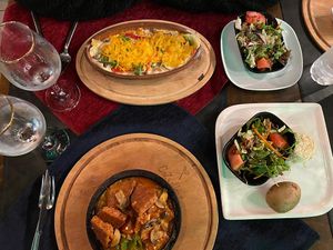 vegan lasagna (in the back) and vegan osmanish (front) at Cozy Alanya in Alanya