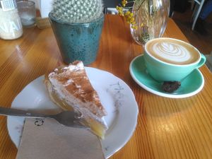 Swedish Apple Cake and Oatmilk Cappuccino at Café NiMo in Leipzig