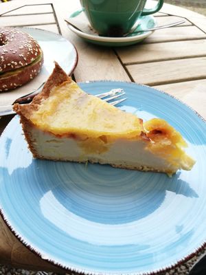 Vegan Cheesecake with a passionfruit (?) top at Café NiMo in Leipzig