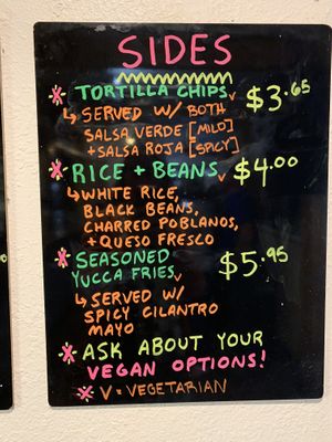 Sides board at Boca 31 in Denton