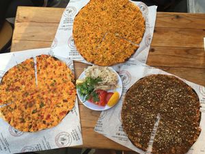 with olives, potatos and 	walnut  at Lahmacun Dünyası in Istanbul