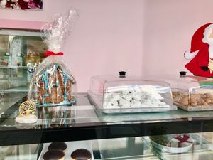 A festive gingerbread house and some traditional Greek Melomakarona. at Little Bear in Pireas