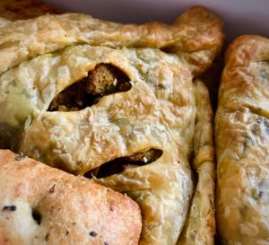 Savory chickenless and cruelty free pie.  at Little Bear in Pireas