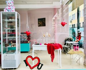 Valentine decor from the outside. at Little Bear in Pireas