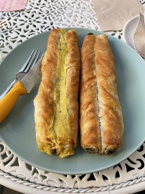 Potato and spinach pies  at Little Bear in Pireas