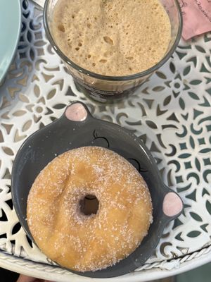 Donut and caffe freddo with soy milk   at Little Bear in Pireas
