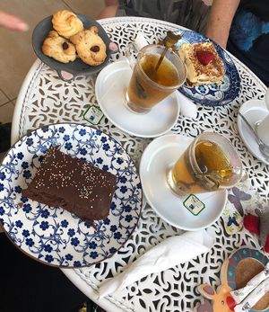 Vegan pastries and fairtrade tea  at Little Bear in Pireas