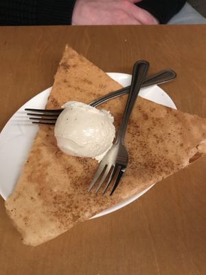 Sweet pancake dessert and vanilla ice cream  at Sagar Vegan & Vegetarian Restaurant - Covent Garden in London