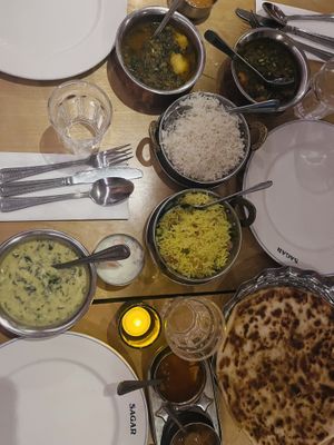 A selection of curries and rice  at Sagar Vegan & Vegetarian Restaurant - Covent Garden in London