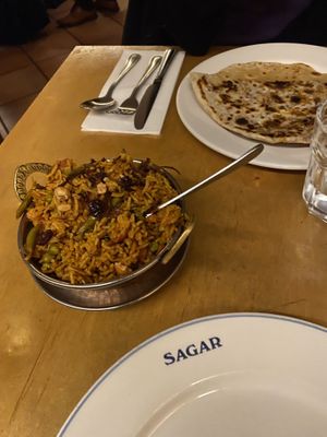 Vegan biryani and chapati   at Sagar Vegan & Vegetarian Restaurant - Covent Garden in London