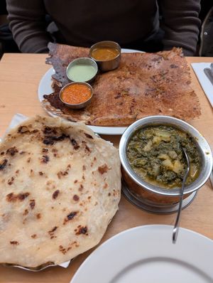 Paratha, dosa and sag aloo at Sagar Vegan & Vegetarian Restaurant - Covent Garden in London