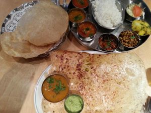 Vegan thali and dosa from Sager at Sagar Vegan & Vegetarian Restaurant - Covent Garden in London