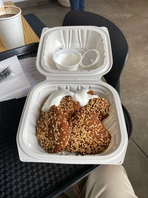 Vegan Falafel with Vegan Garlic Sauce in a Totally Recyclable Box by Earthchoice!  at Cairo's Kitchen in Kalamazoo