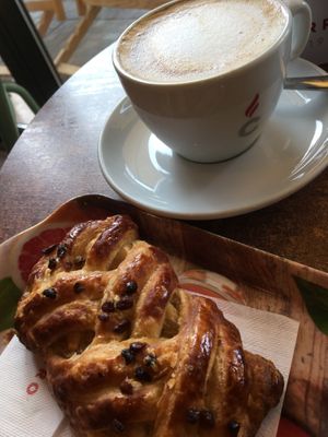 Vegan brioche and cappuccino  at Dada Caffe in Misano Adriatico